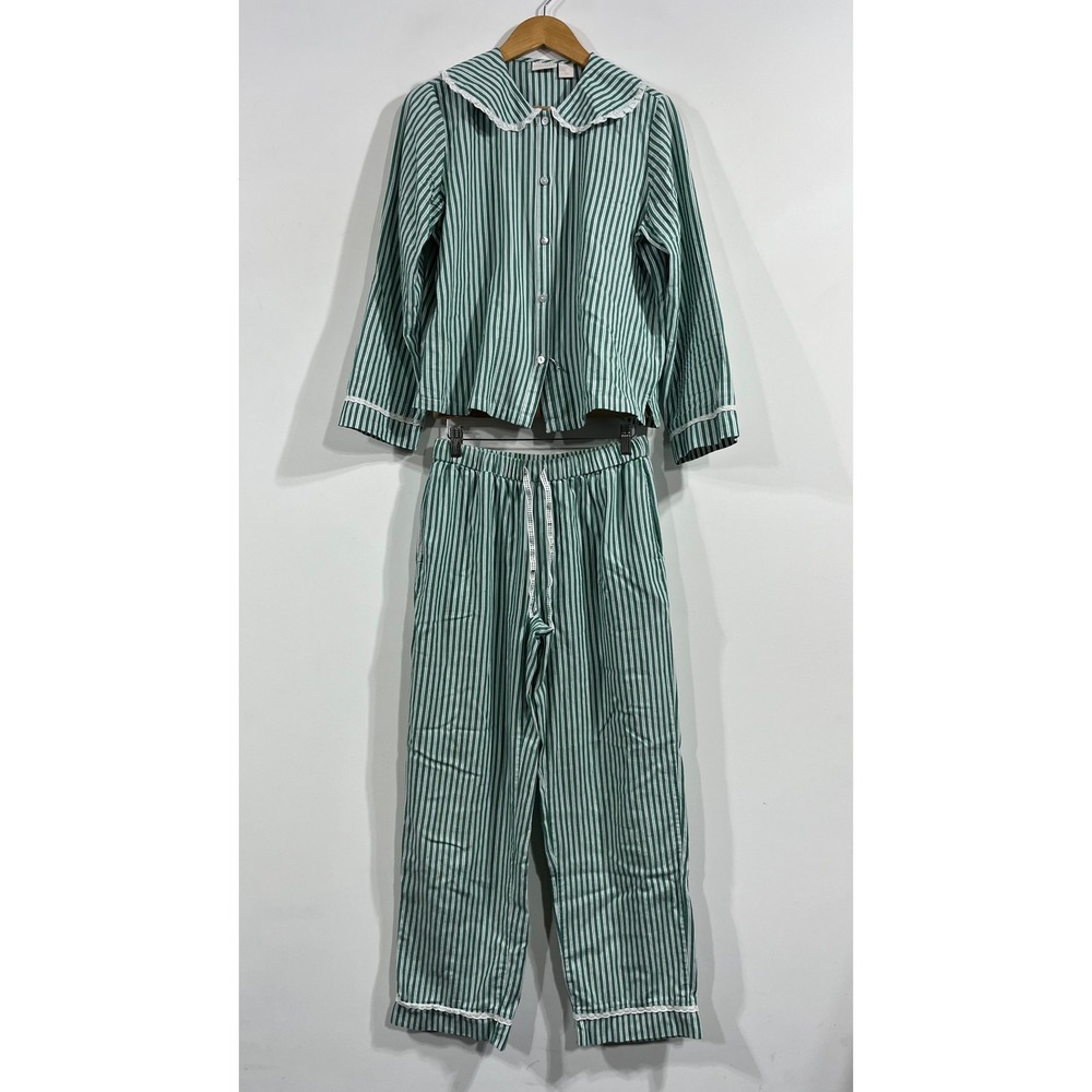 Rachel Ashwell Old Money Classic Stripe Pajama Set Lace Peter Pan Collar Small